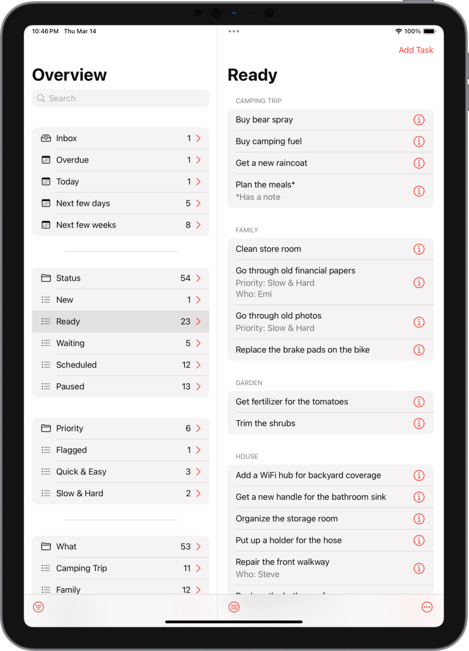 Task List — Status Folder — Ready List