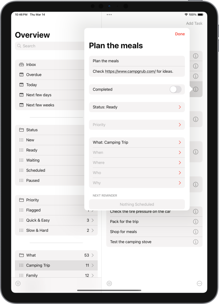 Task View — Plan the meals