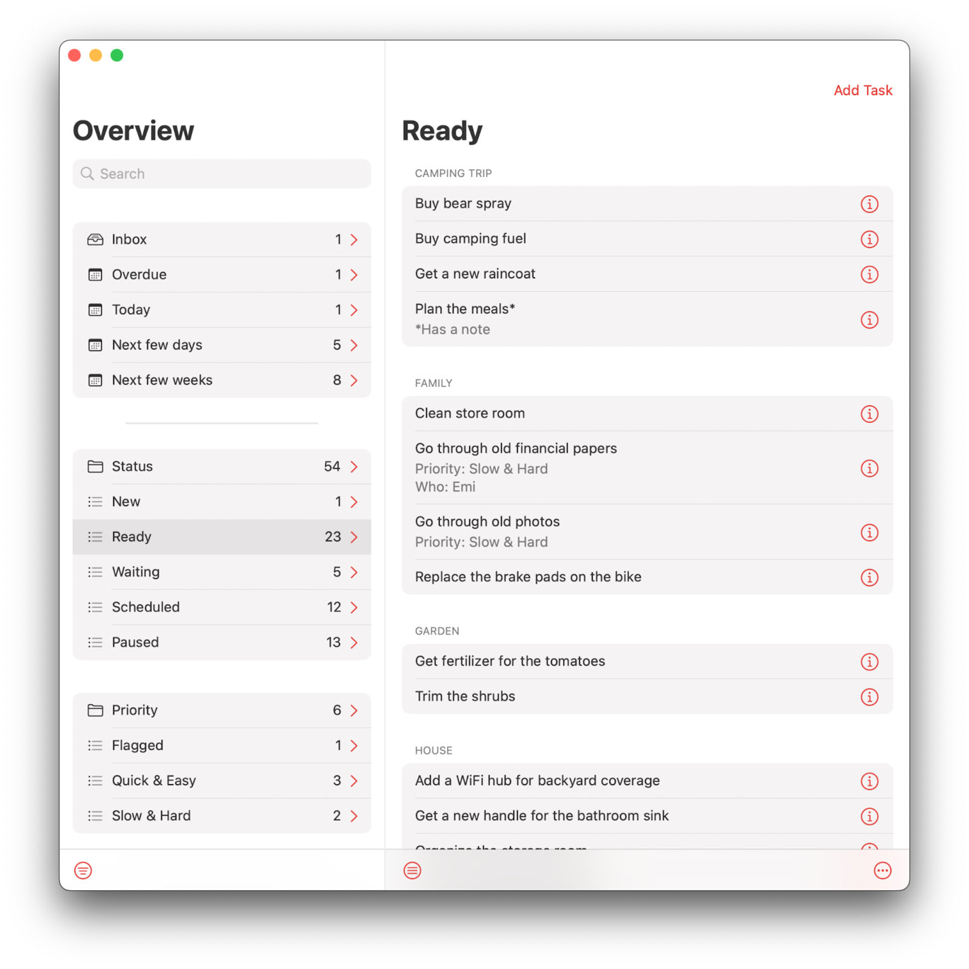 Task List — Status Folder — Ready List