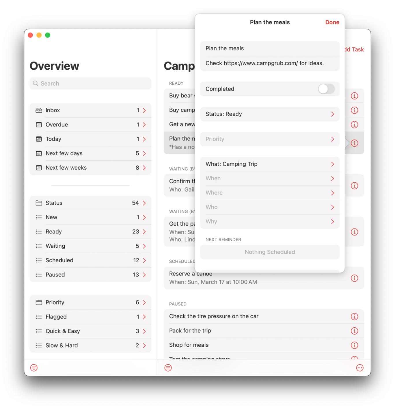 Task View — Plan the meals